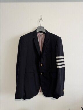 Thom Browne 4-Bar Striped Navy Blazer Mens